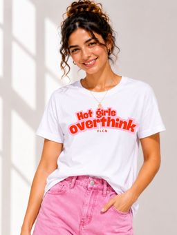 FLCN - White Hot Girls Overthink Graphic Printed Oversized T-Shirt