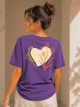FLCN - Purple Heart Boho Graphic Printed Oversized T-Shirt