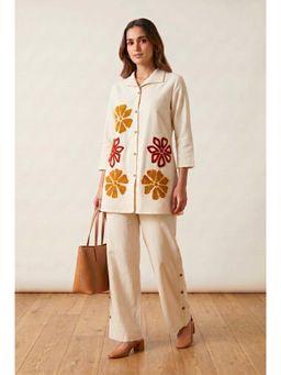 Jisora - Women Button Fly Embroidered Off White Co-Ord Set