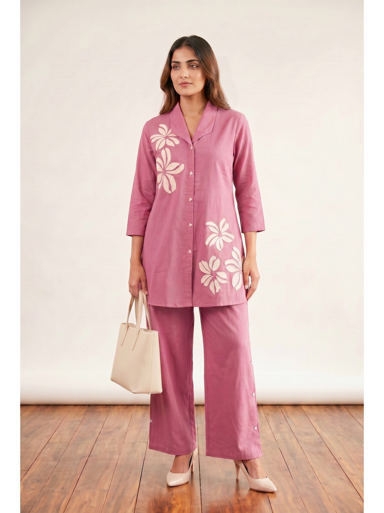 Women Embroidered Pink Co-Ord Set-image-6