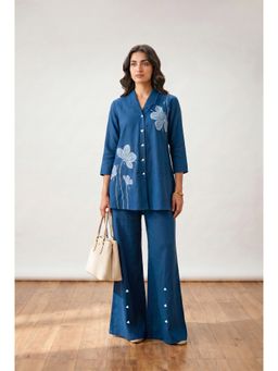 Jisora - Women Embroidered Blue Co-Ord Set