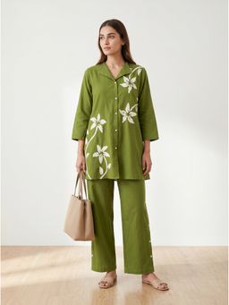 Jisora - Women Embroidered Green Co-Ord Set