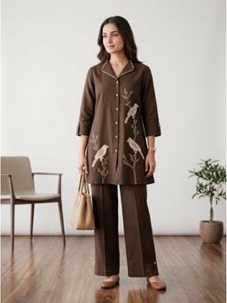 Jisora - Women Embroidered Brown Co-Ord Set