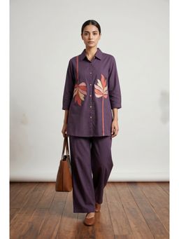 Jisora - Women Embroidered Three Fourth Sleeves Purple Co-Ord Set