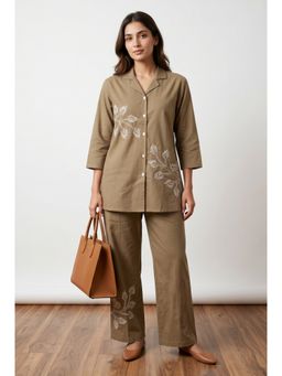 Jisora - Women Embroidered Brown Co-Ord Set