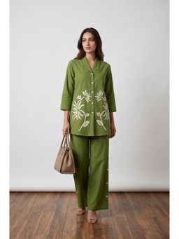 Jisora - Women Embroidered Green Co-Ord Set