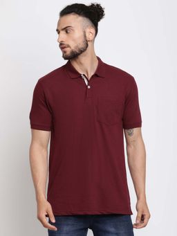 Cantabil - Men's Burgundy Half Sleeves Collared T-shirt