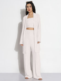 SHOWOFF - Women White Solid Co-Ord Set with Shrug (Set of 3)