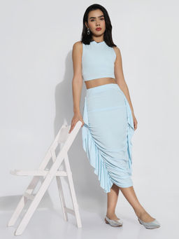 SHOWOFF - Women Blue Solid Co-Ord Set (Set of 2)