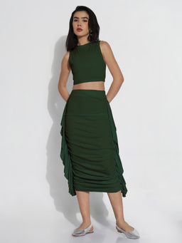SHOWOFF - Women Green Solid Co-Ord Set (Set of 2)
