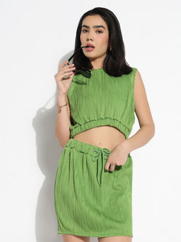 SHOWOFF - Women Green Solid Co-Ord Set (Set of 2)