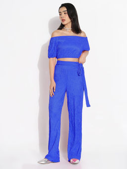 SHOWOFF - Women Blue Solid Co-Ord Set (Set of 2)