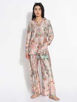 SHOWOFF - Women Peach Printed Co-Ord Set (Set of 2)