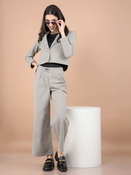 CRIMSOUNE CLUB - Women Grey Jacquard Co-Ord Set (Set of 2)