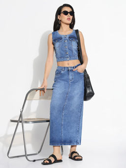 SHOWOFF - Women Blue Solid Co-Ord Set (Set of 2)