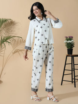 SHOWOFF - Women Off White Embroidered Co-Ord Set (Set of 2)