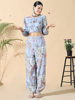 SHOWOFFFF - Women Blue Printed Co-Ord Set (Set of 2)