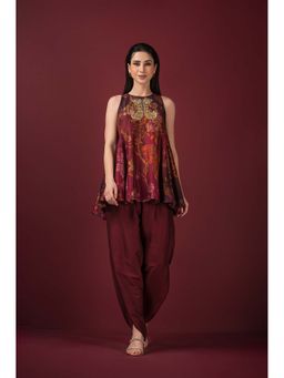 Sonia Baderia - Floral Printed Embellished Peplum Top with Tulip Pant (Set of 2)