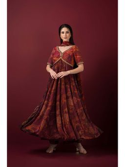 Sonia Baderia - Floral Printed Embroidered Anarkali with Pant and Dupatta (Set of 3)