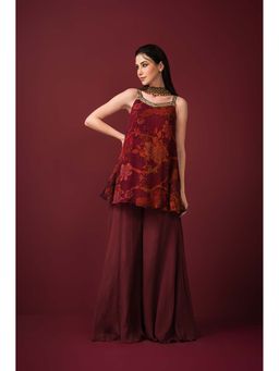Sonia Baderia - Floral Printed Top with Sharara and Dupatta (Set of 3)