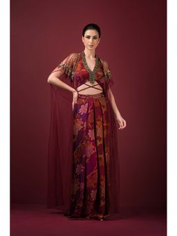 Sonia Baderia - Embroidered Floral Printed Blouse with Pant and Jacket (Set of 3)