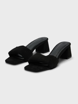 Twenty Dresses by Nykaa Fashion - Black Square Toe Suede Twist Detail Block Heels