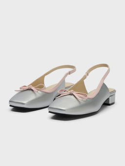 Twenty Dresses by Nykaa Fashion - Silver Square Toe Bow Detail Sandal Block Heels