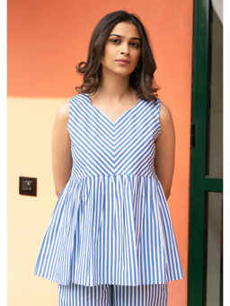 GulaboSitabo - Blue Stripe Pure Cotton Sleeveless Top