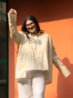 GulaboSitabo - Yellow Broad Stripe Pure Cotton Oversized Shirt