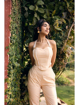 Lea Clothing - Odette Yellow Gingham and Lace Corset Top