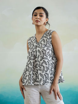 SAY - Women White V-Neck Pure Cotton Casual Top