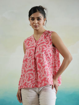 SAY - Women Pink V-Neck Pure Cotton Casual Top