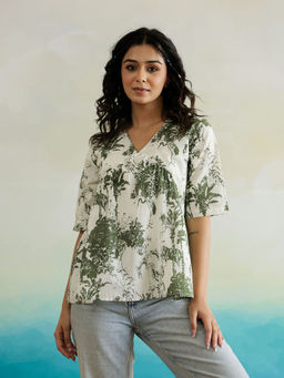 SAY - Women White Pure Cotton Half Sleeves Casual Top