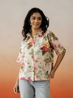 SAY - Women Beige Pure Cotton Casual Shirt