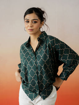 SAY - Women Green Pure Cotton Regular Fit Casual Shirt