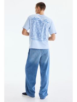 H&M - Men Blue Loose Fit Printed T-Shirt