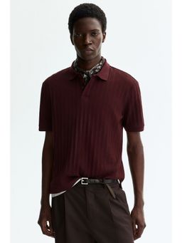H&M - Men Red Slim Fit Textured Jersey Polo T-Shirt