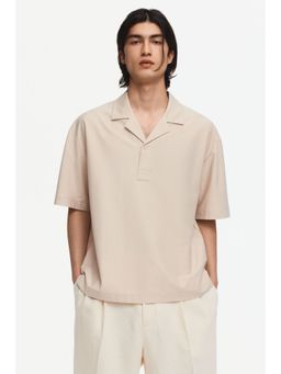 H&M - Men Beige Loose Fit Polo T-Shirt