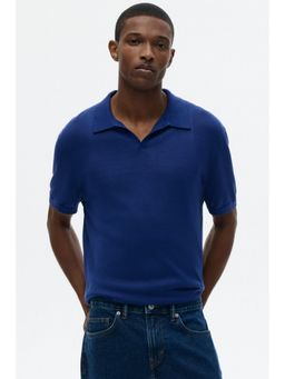 H&M - Men Blue Regular Fit V-Neck Polo T-Shirt