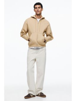 H&M - Men Beige Loose Fit Zip-Through Hoodie