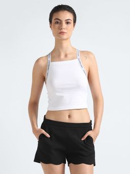Calvin Klein - Women White Solid Slim-Fit Cotton Crop Top