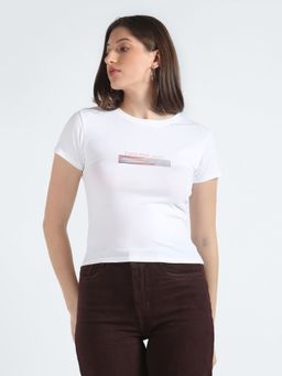 Calvin Klein - Women White Graphic Slim-Fit Cotton T-Shirt