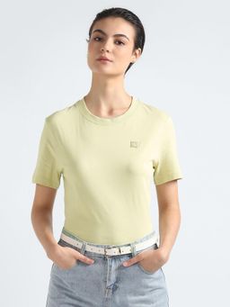 Calvin Klein - Women Yellow Solid Regular-Fit Cotton T-Shirt