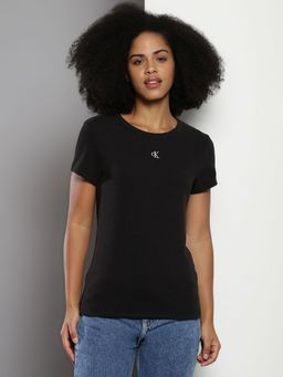 Calvin Klein - Women Black Solid Slim-Fit Polyester T-Shirt