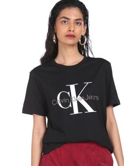 Calvin Klein - Women Black Straight-Fit Cotton T-Shirt