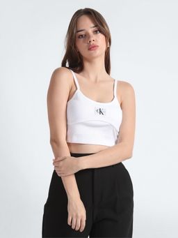 Calvin Klein - Women White Solid Slim-Fit Cotton Crop Top