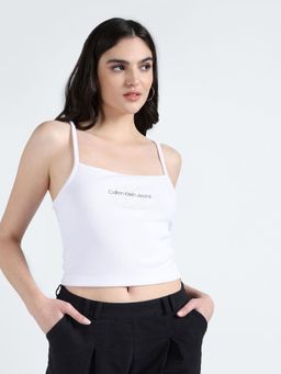 Calvin Klein - Women White Embroidered Logo Slim-Fit Cotton Crop Top