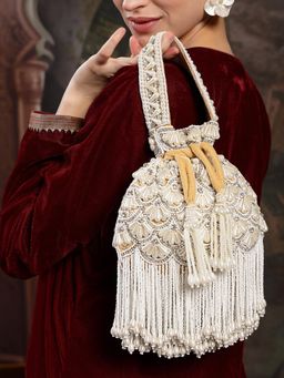 Anekaant - Opal Thread Pearl Velvet Embroidered Potli Bag