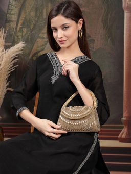 Anekaant - Blush and Bead Antique Gold and Copper Faux Silk Embellished Clutch