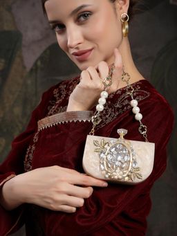 Anekaant - Marble Muse Beige Ivory and Gold Resin Embellished Clutch
